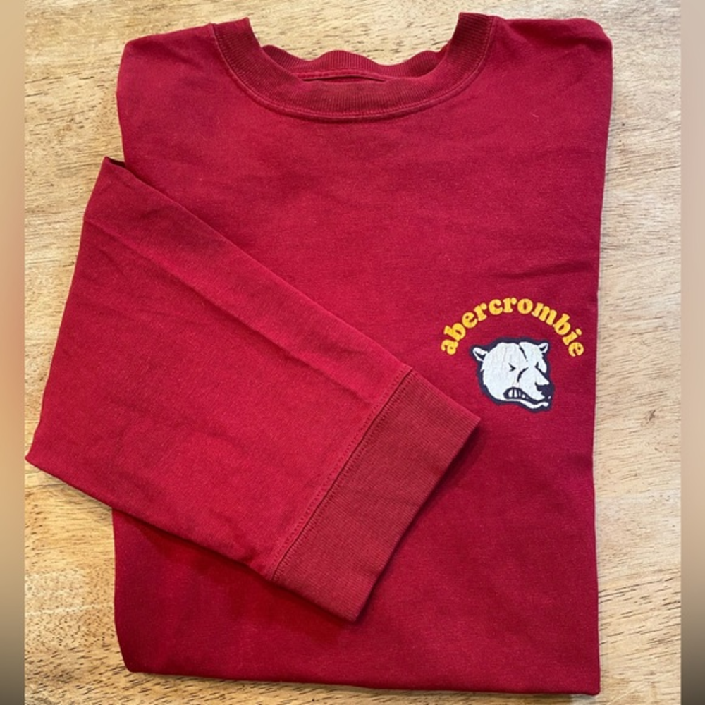 Abercrombie Boy’s Large Dark Red Graphic Crew Neck Long Sleeve Cotton‎ Pullover